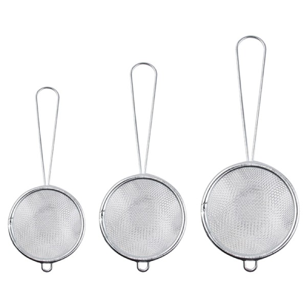 Encontraproduto.com.br - Kit 3 Peneiras Inox Pequenas Casa Cozinha Leite Café 6,7cm