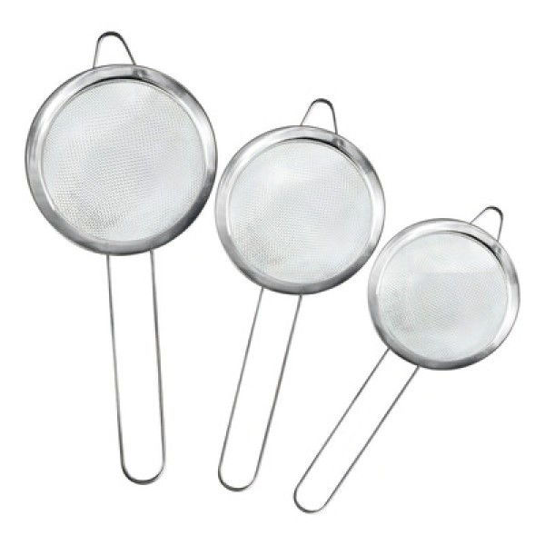Encontraproduto.com.br - Kit 3 Peneiras Inox Pequenas Casa Cozinha Leite Café 6,7cm