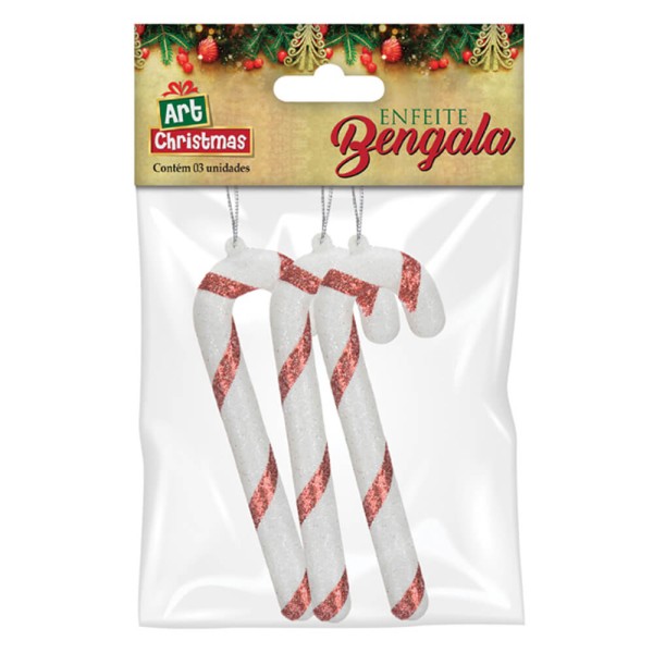 Encontraproduto.com.br - Enfeite Natal Bengala Listrada Pequena c/3 - Art Christmas