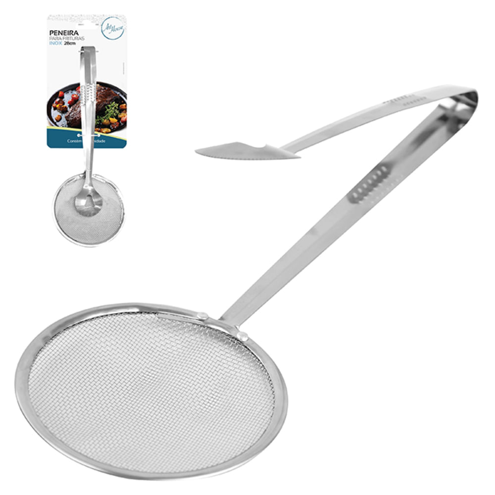 Peneira com Pinça Zein para Fritura em Aço Inox - 28cm