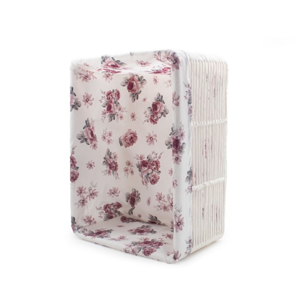Cesto Decor 44x33cm Branco com Tecido Floral Lilás