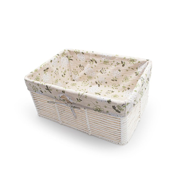 Cesto Decor 44x33cm Branco Com Tecido Marrom Floral