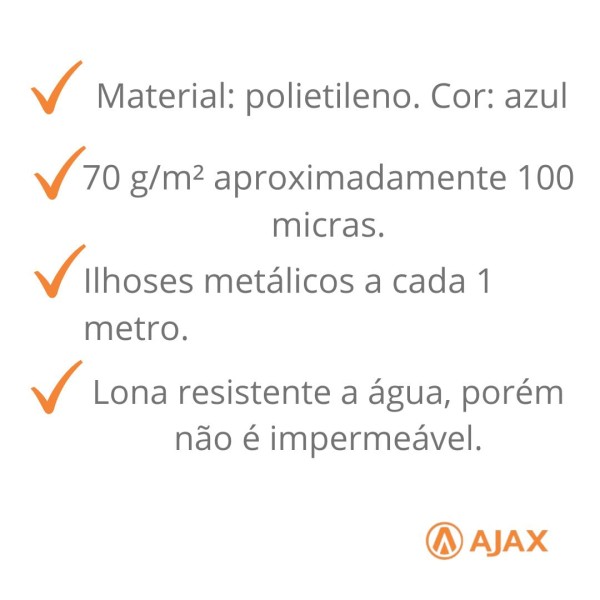 Encontraproduto.com.br - Lona Polietileno 8 X 6M Azul 70G/M2 100 Micras - Ajax
