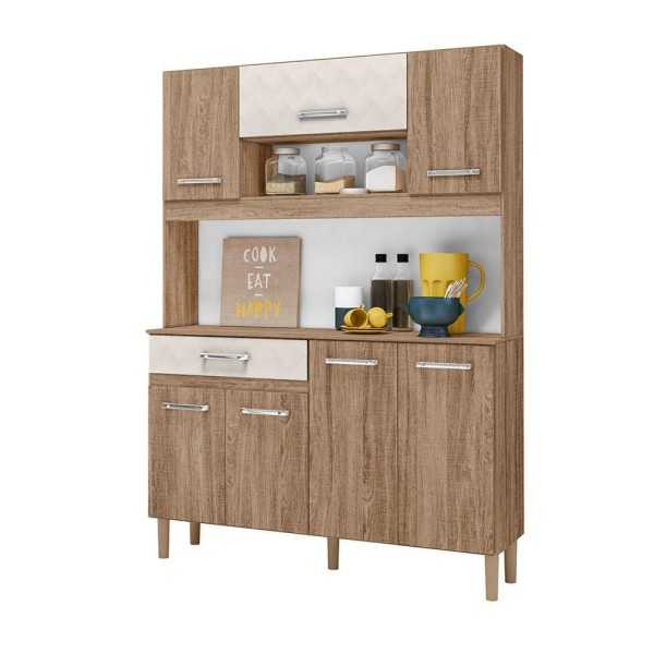 Encontraproduto.com.br - Armario Cozinha 7 Portas E 1 Gaveta Magazine 120 Carvalho Rustico/off White Trid
