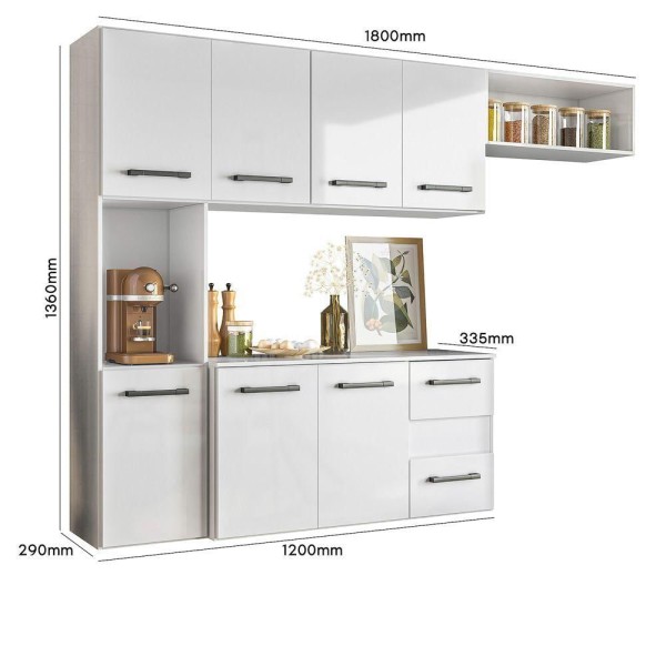 Encontraproduto.com.br - Cozinha Compacta Suspensa 7 Pts 2 Gavetas Juliete Nicioli Branco