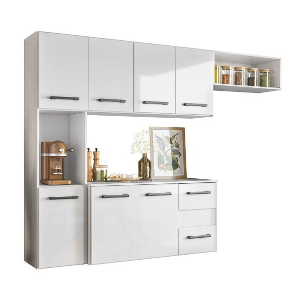 Encontraproduto.com.br - Cozinha Compacta Suspensa 7 Pts 2 Gavetas Juliete Nicioli Branco