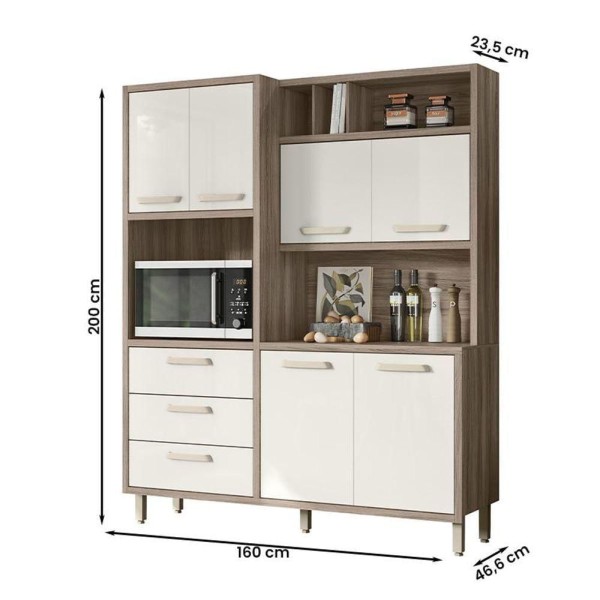 Armario Cozinha Moana 6 Portas E 3 Gavetas Carvalho Nature/off White Carvalho Nature/off White