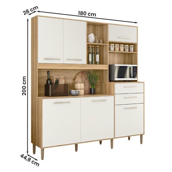 Encontraproduto.com.br - Cozinha Compacta Salsa 6 Portas 2 Gavetas - Freijó/off White Cristal