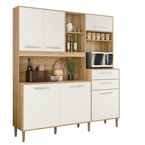 Cozinha Compacta Salsa 6 Portas 2 Gavetas - Freijó/off White Cristal