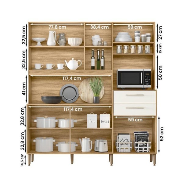 Encontraproduto.com.br - Cozinha Compacta Salsa 6 Portas 2 Gavetas - Freijó/off White Cristal