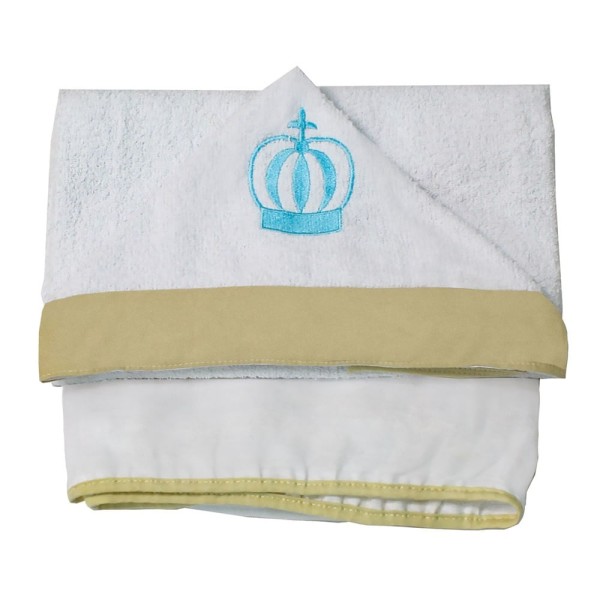 Encontraproduto.com.br - Toalha de Banho com Capuz Coroa Luxo Azul Bebê