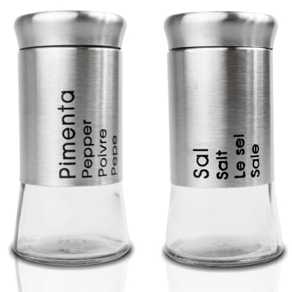 Saleiro E Pimenteiro Kit 2 Peças Vidro Com Inox Unyhome