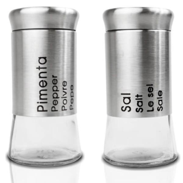 Encontraproduto.com.br - Saleiro E Pimenteiro Kit 2 Peças Vidro Com Inox Unyhome