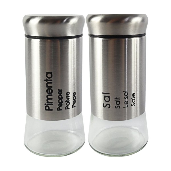 Encontraproduto.com.br - Saleiro E Pimenteiro Kit 2 Peças Vidro Com Inox Unyhome