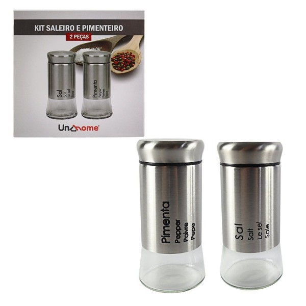 Encontraproduto.com.br - Saleiro E Pimenteiro Kit 2 Peças Vidro Com Inox Unyhome