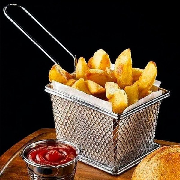 Cesta Para Servir Porções Frituras Em Aço Inox Unyhome