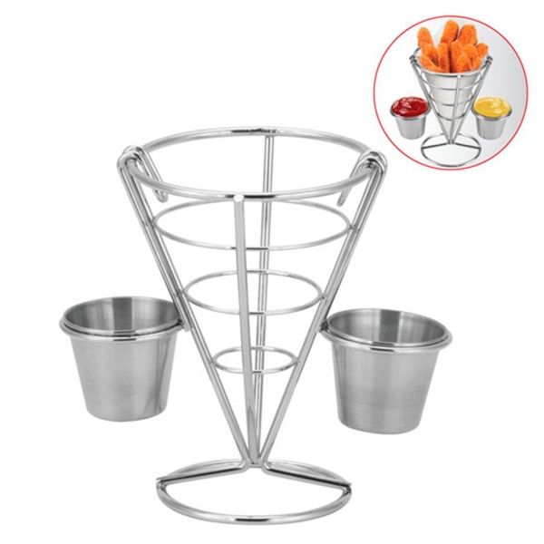 Encontraproduto.com.br - Petisqueira Cone Com Molheiras Suporte Batata Fritas Porções