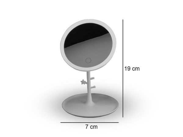 Encontraproduto.com.br - Espelho de Mesa de Plástico 18cm C/ Bandeja e Luz LED UniHome