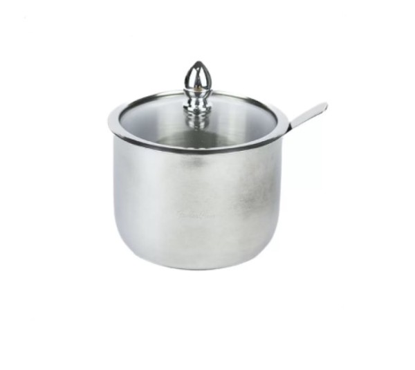 Açucareiro c/ Colher em Aço Inox e Tampa de Vidro 10x09cm UNYHOME.