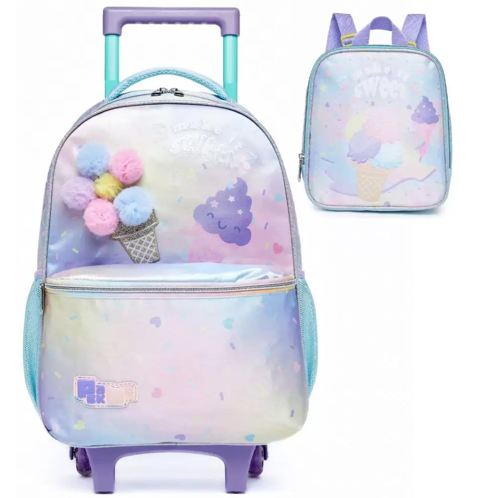 Mochila Rodinhas Pack Me Sorvete Arco-íris Pastel Pacific