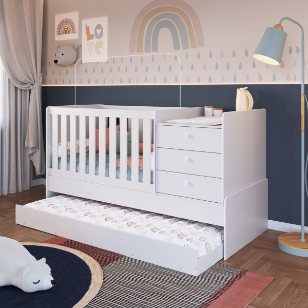 Encontraproduto.com.br - Berço Multifuncional Com Cama Auxiliar BB690 Branco Completa Moveis