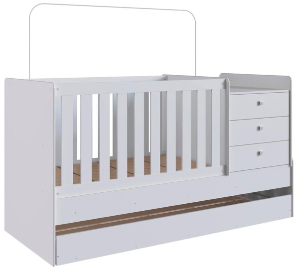 Berço Multifuncional Com Cama Auxiliar BB690 Branco Completa Moveis
