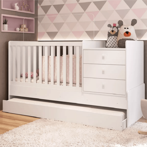 Encontraproduto.com.br - Berço Multifuncional Com Cama Auxiliar BB690 Branco Completa Moveis