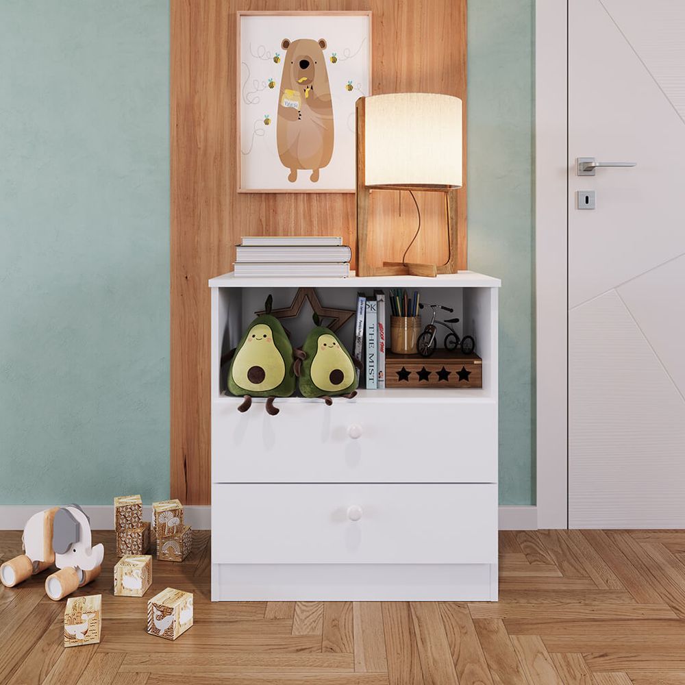 Encontraproduto.com.br - Cômoda Infantil Aconchego com 2 Gavetas e 1 Nicho - Branco