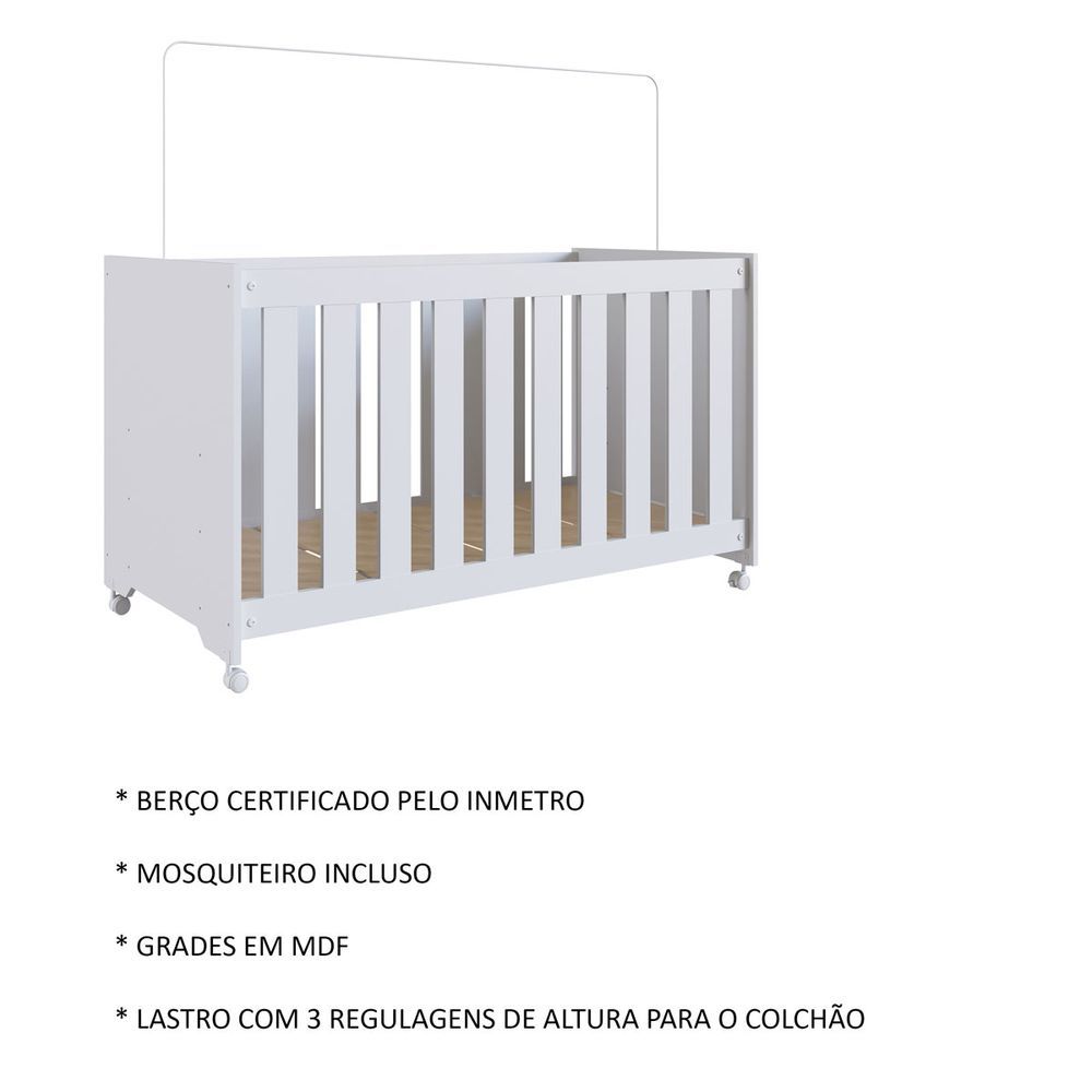 Encontraproduto.com.br - Berço Infantil Com Rodízios Branco Lilies Móveis