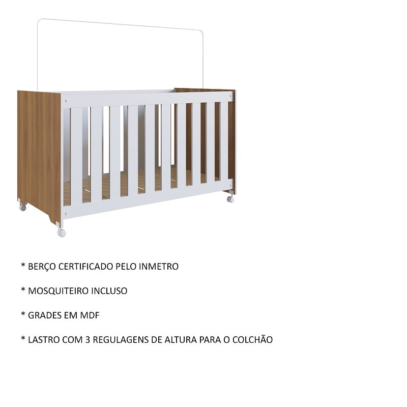 Encontraproduto.com.br - Berço Rodízios Nogal Branco Linha Aconchego Completa Móveis