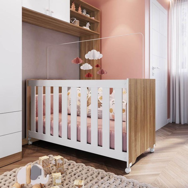 Encontraproduto.com.br - Berço Infantil Rodízio E Colchão Nogal Manchester Com Branco Lilies Móveis