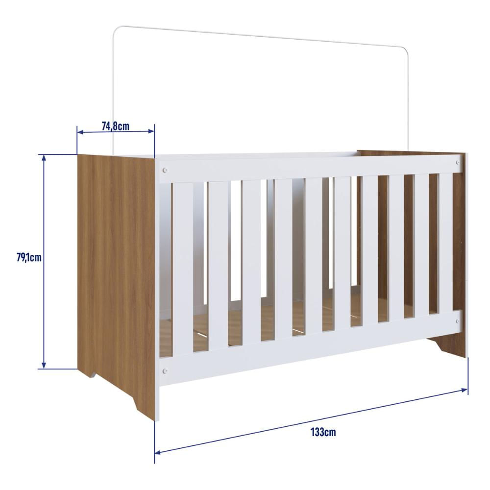 Encontraproduto.com.br - Berço Mini Cama Aconchego 3 em 1 com Colchão - Branco/Nogal