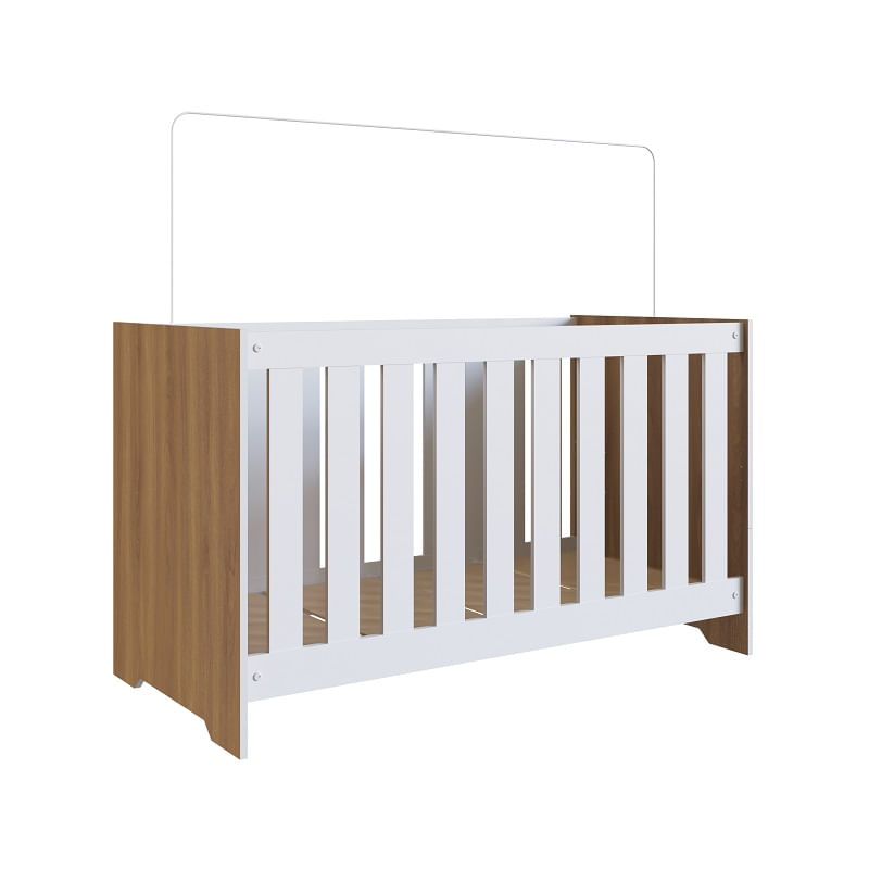 Encontraproduto.com.br - Berço Mini Cama Aconchego 3 em 1 com Colchão - Branco/Nogal