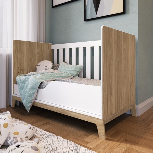 Encontraproduto.com.br - Berço Mini Cama Favo de Mel c/ Colchão e Regulagem de Altura - Natural/Branco