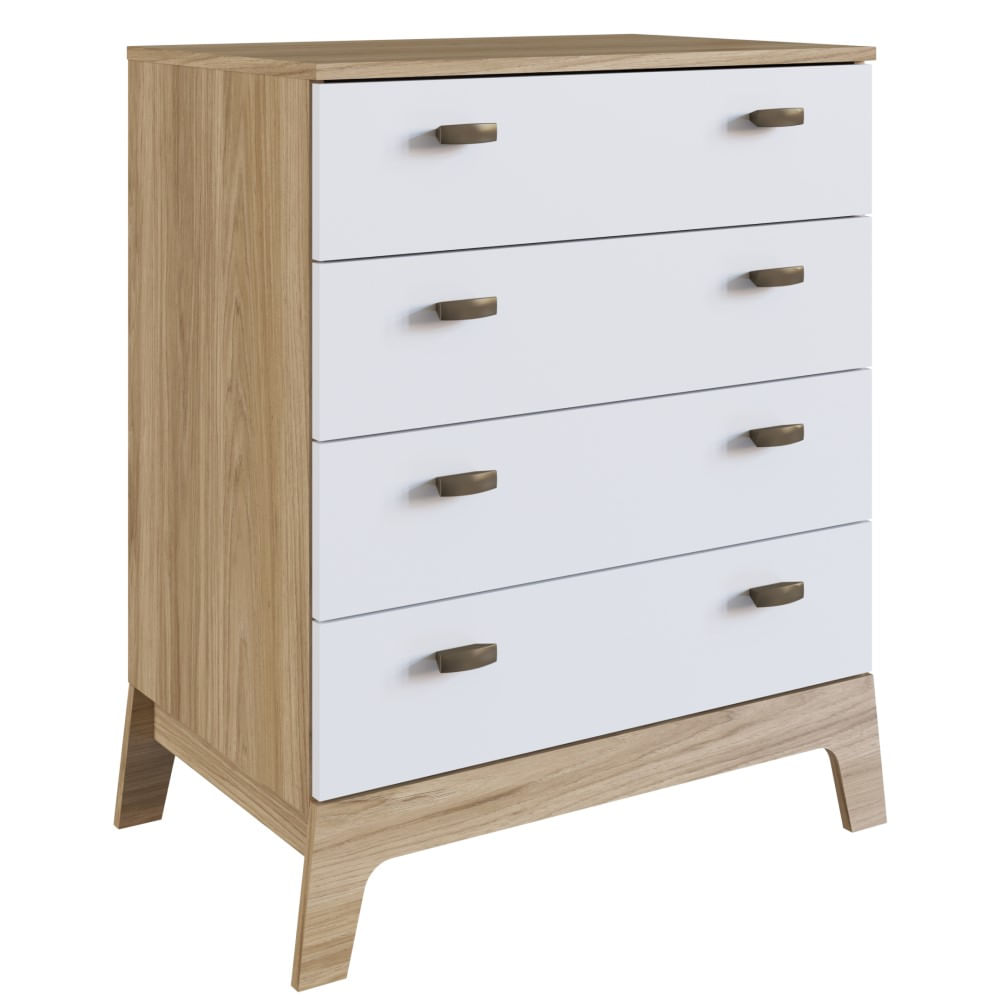 Encontraproduto.com.br - Cômoda Infantil Multiuso Organizadora Quarto 4 Gavetas Design Retrô Branco Com Marrom Madeira