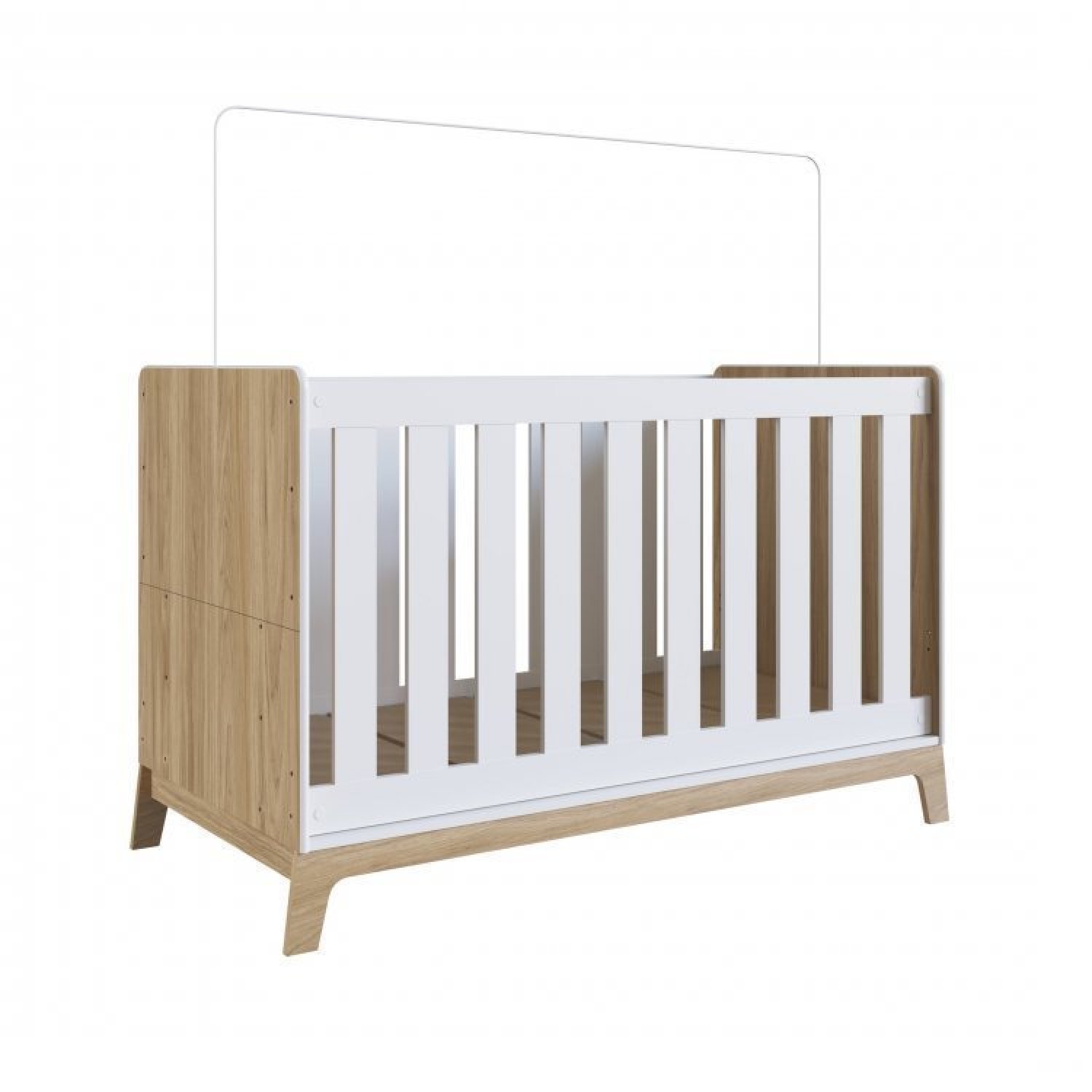 Kit Quarto Infantil Conjunto Berço Para Bebê 3 em 1 Mini Cama Cômoda 4 Gavetas Branco com Marrom