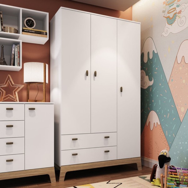 Guarda-roupas Infantil 03 Portas E 02 Gavetas Branco Itapuã