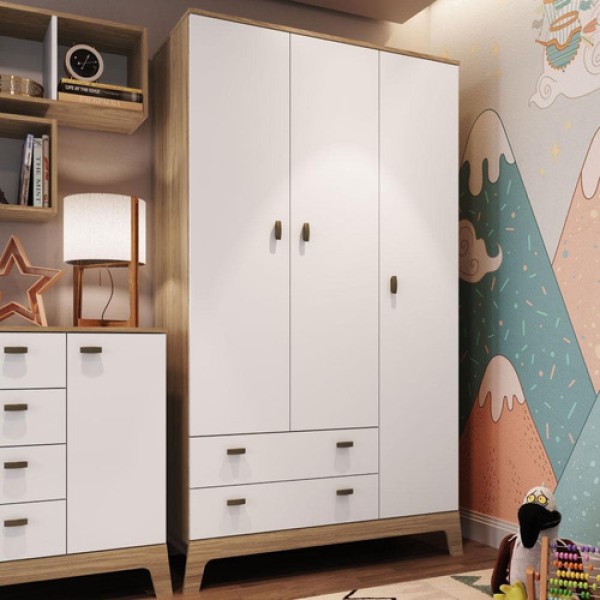 Guarda-roupas Infantil 03 Portas E 02 Gavetas Itapuã Branco