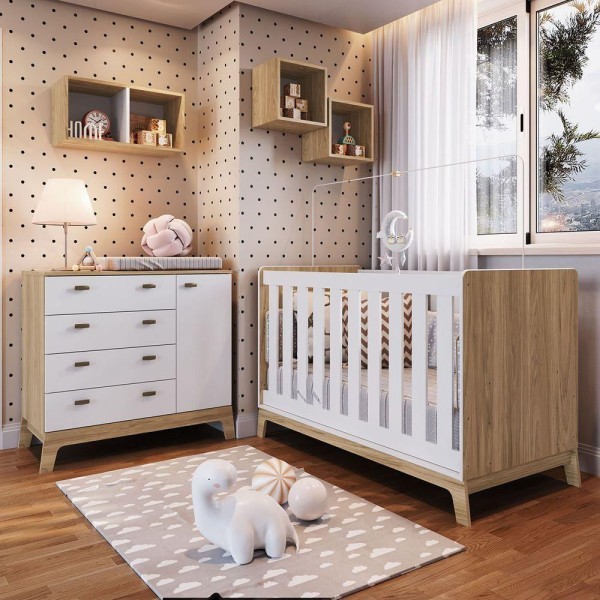 Quarto Infantil com Berço Cômoda Itapua com Branco