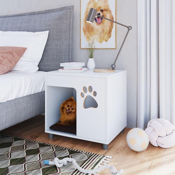 Mesa de Cabeceira Cachorro Branco PET002 Completa Móveis