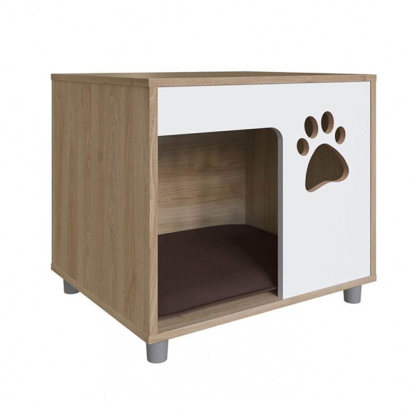 Encontraproduto.com.br - Mesa de Cabeceira Cachorro OAK/Branco PET002 Completa Móveis