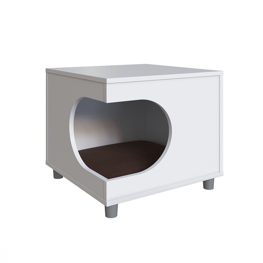 Encontraproduto.com.br - Mesa Cabeceira Pet Cão E Gato Com Almofada Branco