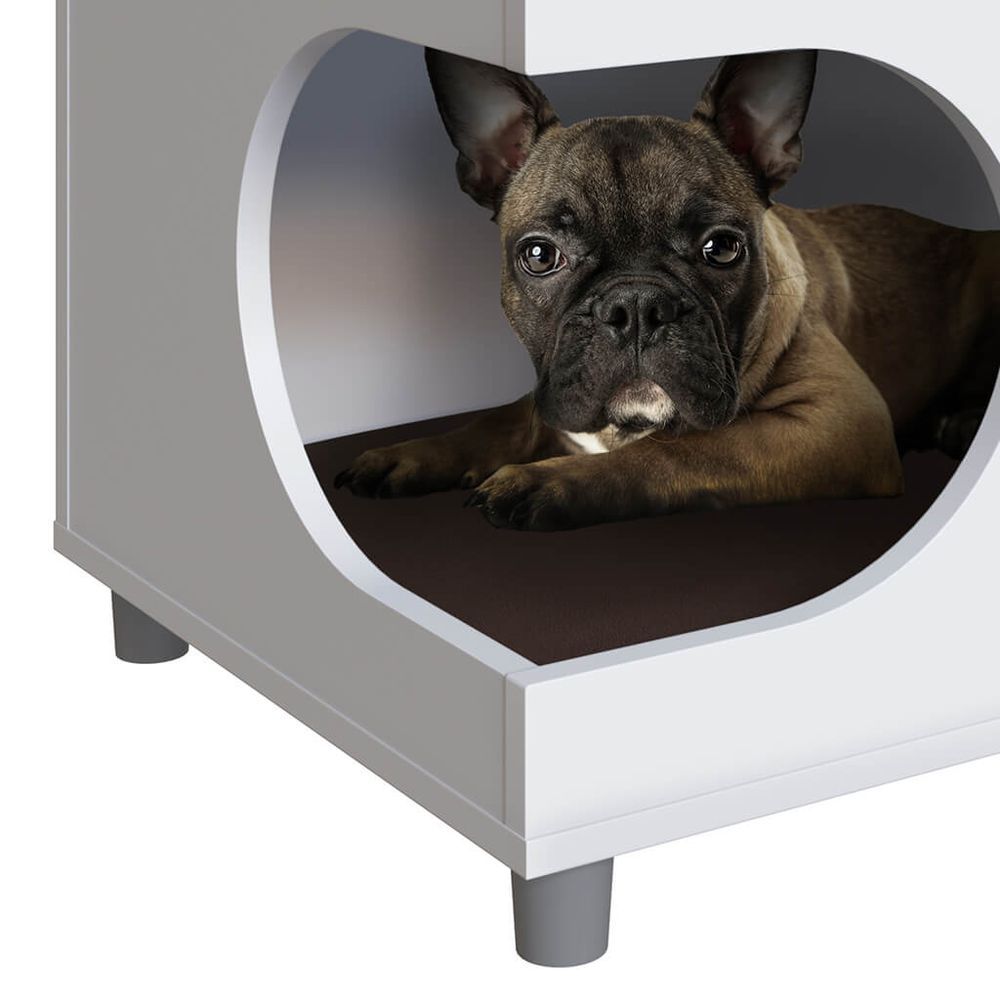 Encontraproduto.com.br - Mesa Cabeceira Pet Cão E Gato Com Almofada Branco