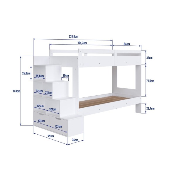 Encontraproduto.com.br - Cama Beliche Infantil com Escada e Nichos Branco