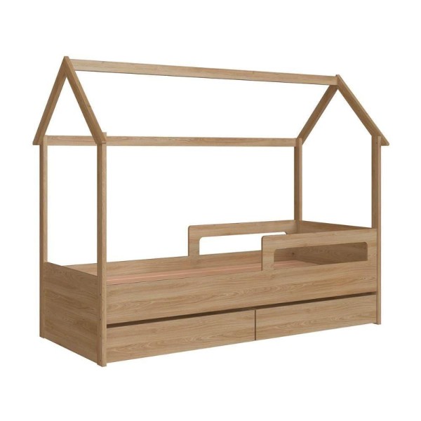 Cama Montessoriana Infantil Estilo Casinha 2 Gavetões 201cm Cor:aveiro Oak Aveiro Oak