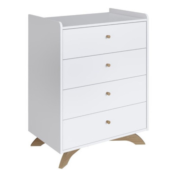 Cômoda Gaveteiro Para Quarto Infantil Com 4 Gavetas 91 Cm Cor:branco Branco