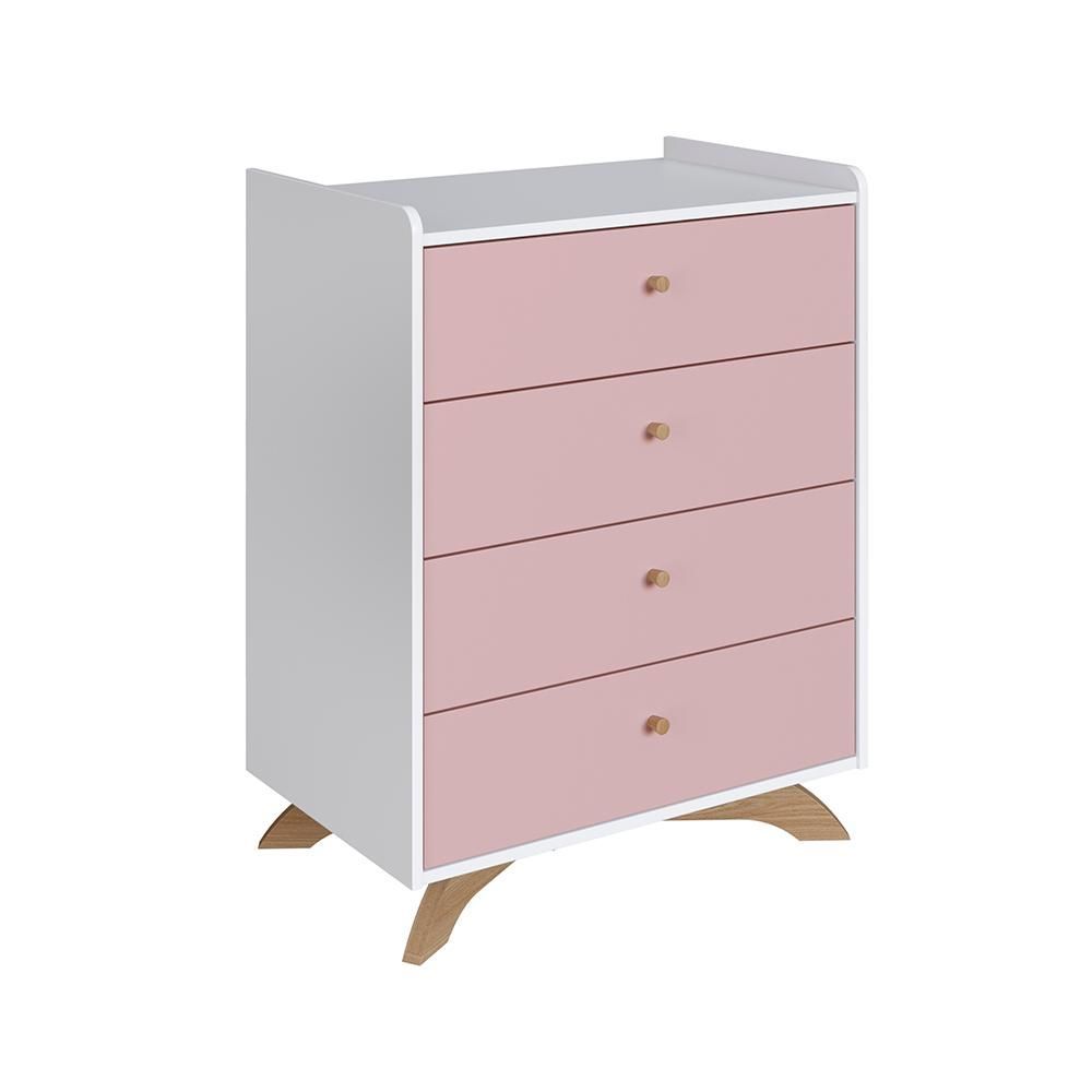 Encontraproduto.com.br - Cômoda Infantil 4 Gavetas Completa Móveis Affetto Branco Rosa