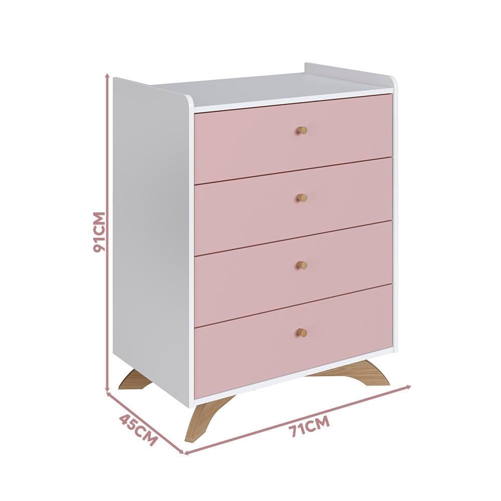 Encontraproduto.com.br - Cômoda Infantil 4 Gavetas Completa Móveis Affetto Branco Rosa