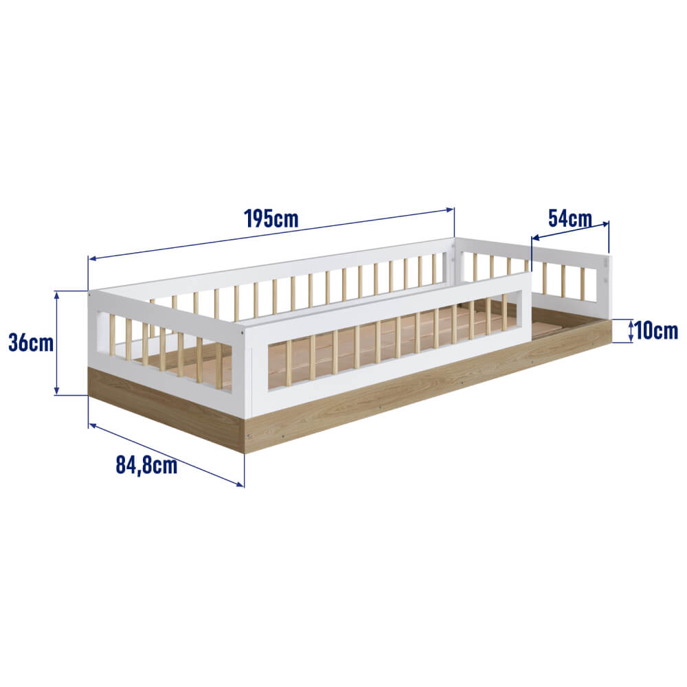 Encontraproduto.com.br - Cama Montessoriana Infantil Com Grades De Proteção 1,95 Oak Com Branco Aveiro Oak Com Branco