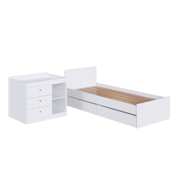 Encontraproduto.com.br - Berço Que Vira Cama Para Quarto Infantil Com Gavetões 194 Cm Cor:branco Branco